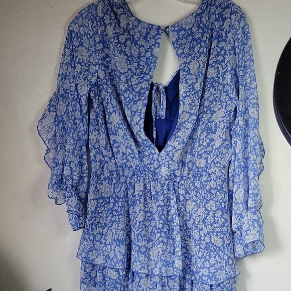 Zara Blue White Floral Ruffle Long Sleeve Short Romper Size S - Picture 3 of 8